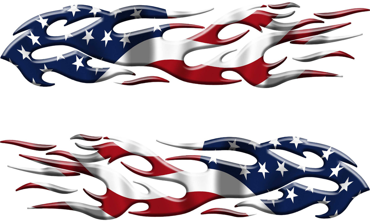 american flag flames motorcyle decals kit